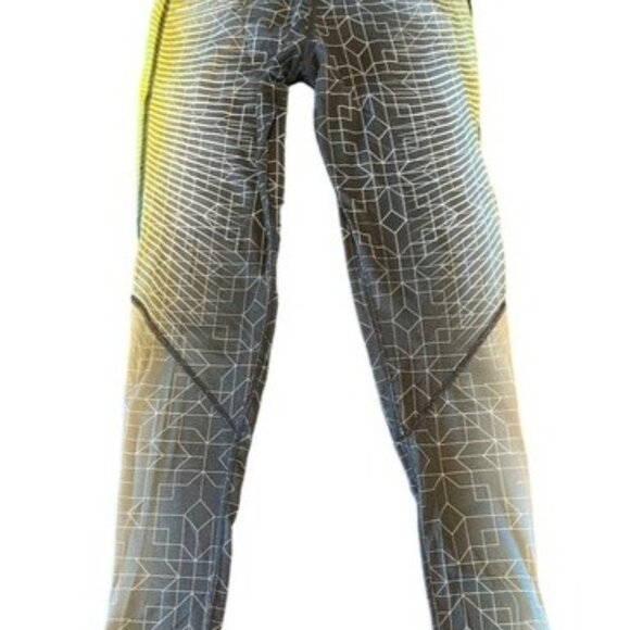 Nike Pro XS Printed Compression Leggings Black/Yellow Geometric Design - Picture 2 of 5